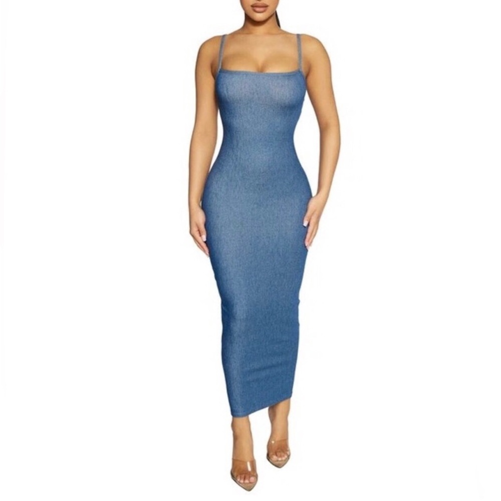 Naked Wardrobe A Tight Fit Denim Maxi Dress